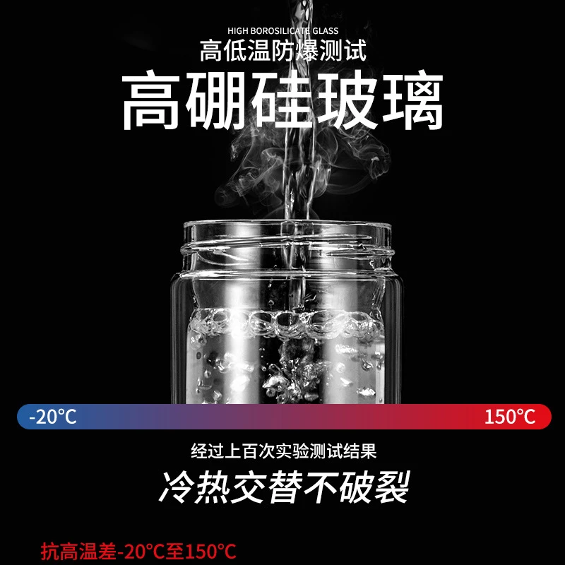 【专柜正品】大容量双层玻璃水杯男士透明商务泡茶杯茶水分离杯子