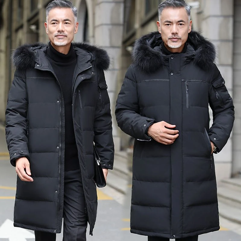 波司豋中老年羽绒服男士长款过膝加厚保暖白鸭绒外套冬季宽松大码