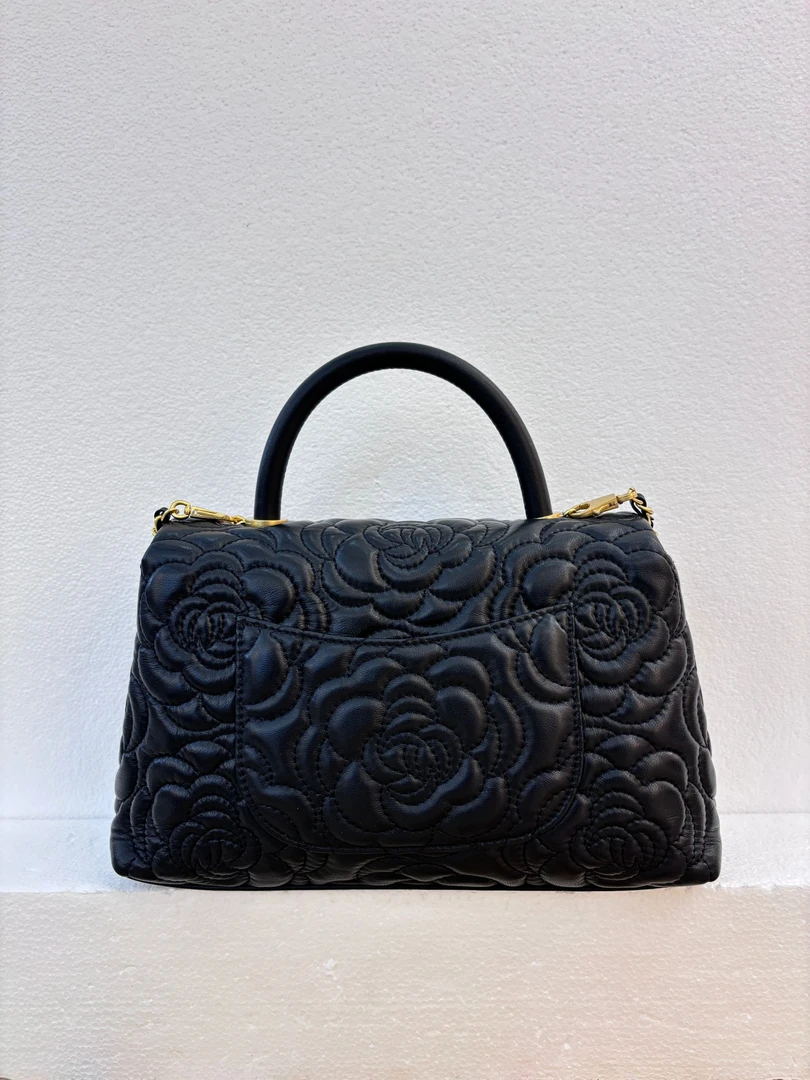 Laugh Queen手工打造真皮女士包新款黑色花28cm 茶