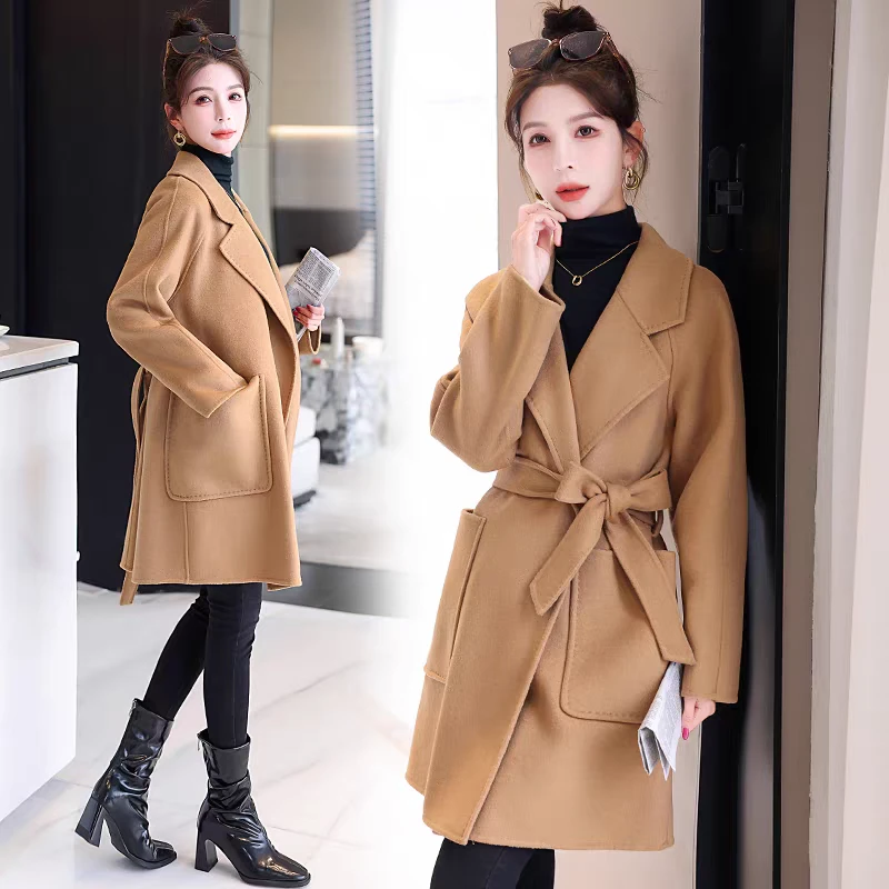 大衣显瘦气质小个子时尚短款修身韩版双面呢大衣网红中长款韩版