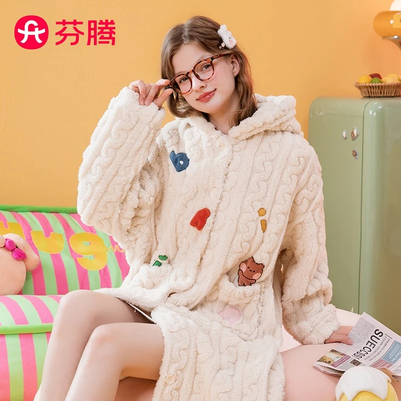 芬腾布朗熊IP联名双面暖绒秋冬连帽长袖外穿FX25490027