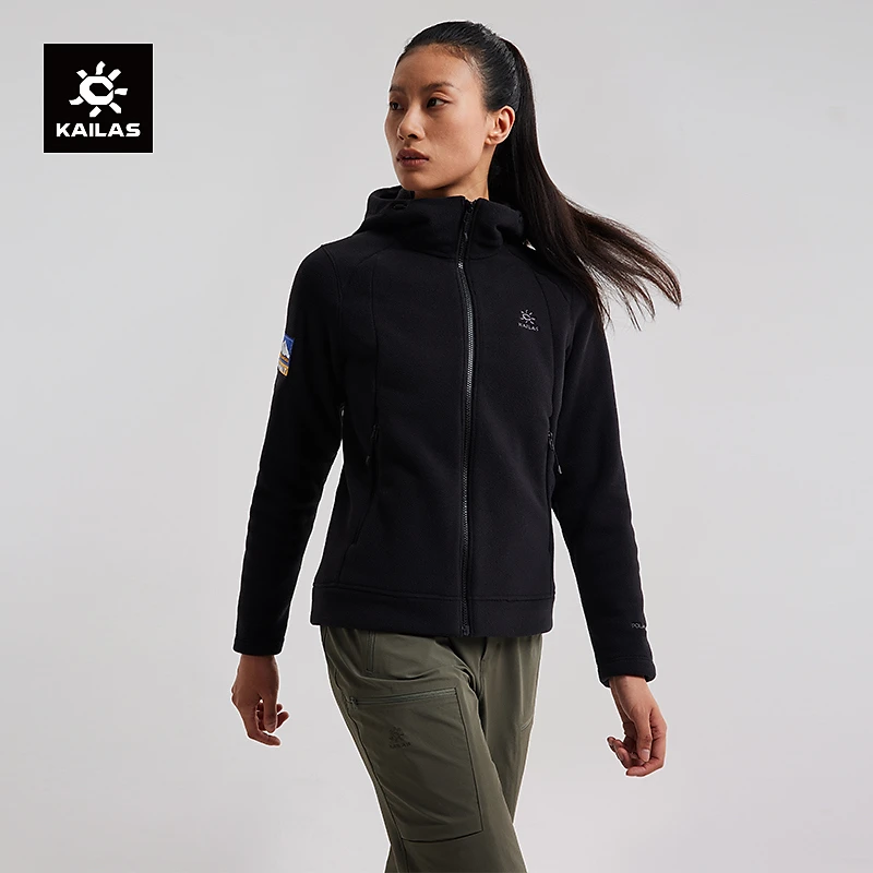 KAILAS凯乐石户外运动女抓绒衣防泼水防静电防风徒步运动连帽外套
