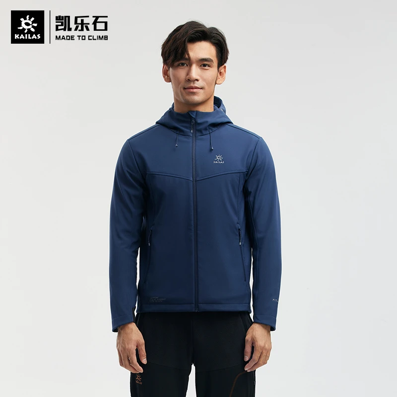 凯乐石户外男款连帽保暖防风防泼水厚软壳衣加绒跑步秋冬连帽外套