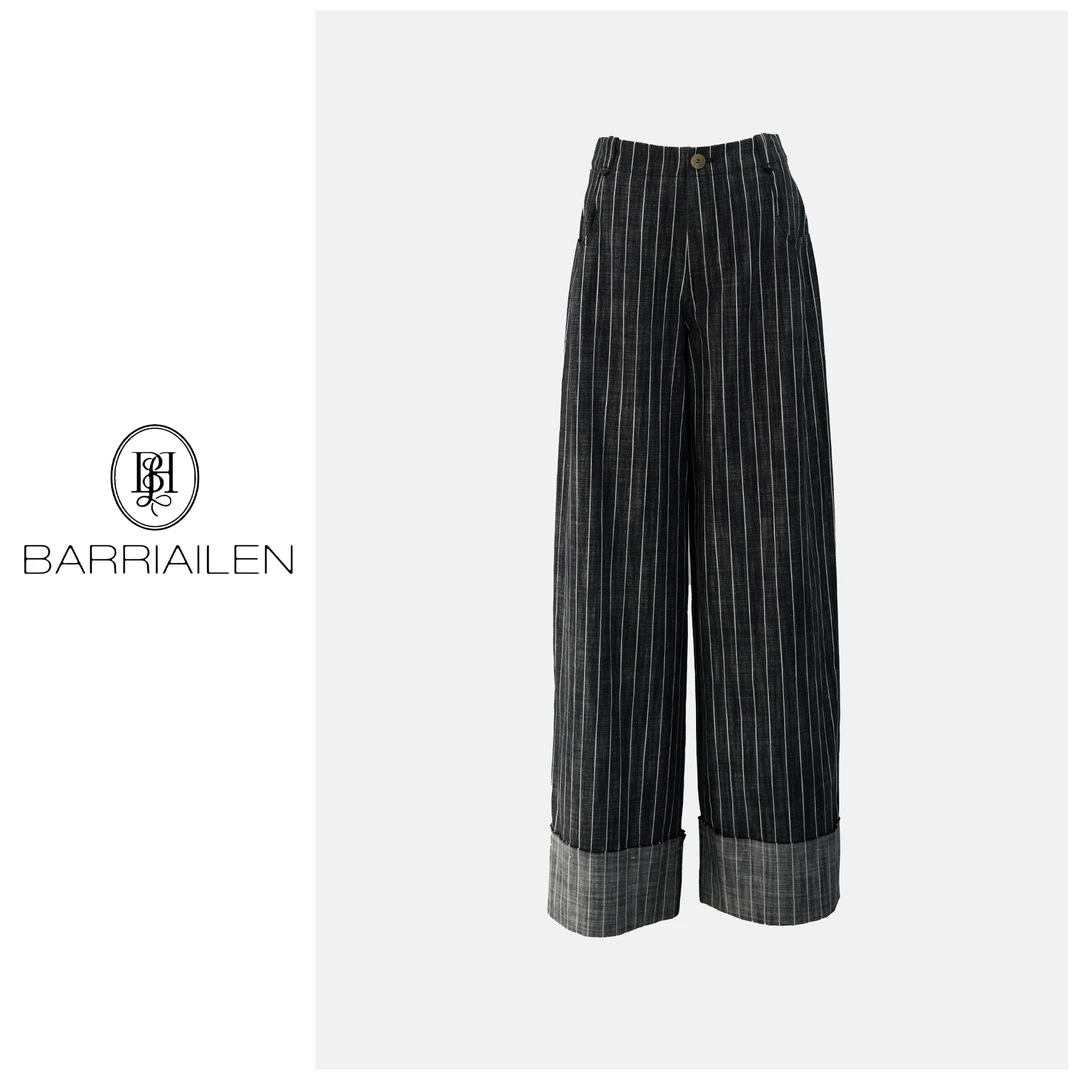 BARRIAILEN | 竖条纹设计拼接时尚宽松直筒裤-248008