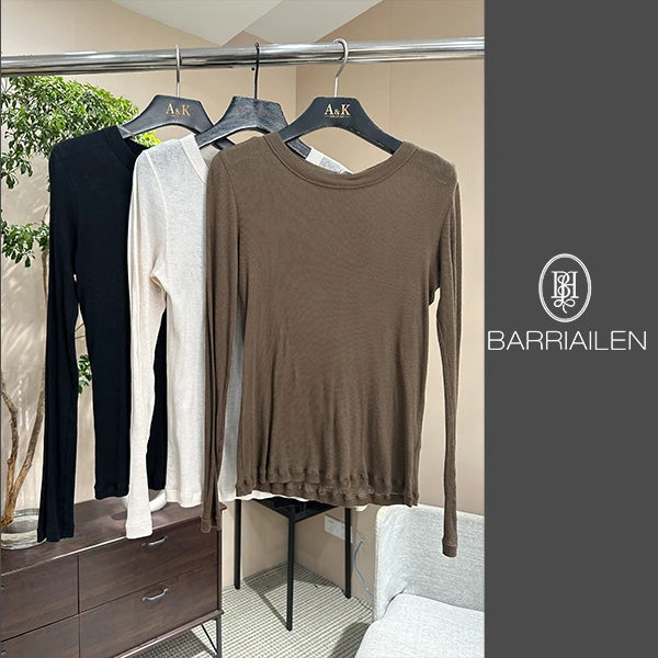 【BARRIAILEN甄选】圆领纯色显瘦长袖打底绒衫-BA2030