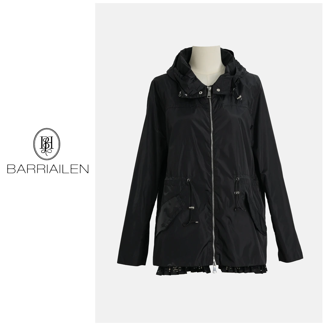 BARRIAILEN | 户外经典拼接下摆连帽风衣外套-2417351
