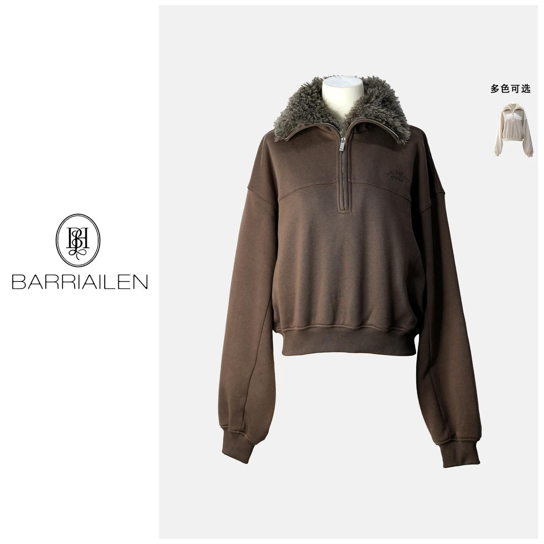 BARRIAILEN | 秋冬时尚小短款拉链毛领宽松卫衣-2409034