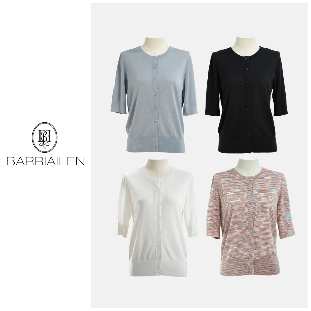 BARRIAILEN |  圆领时尚休闲半袖针织小开衫-245946