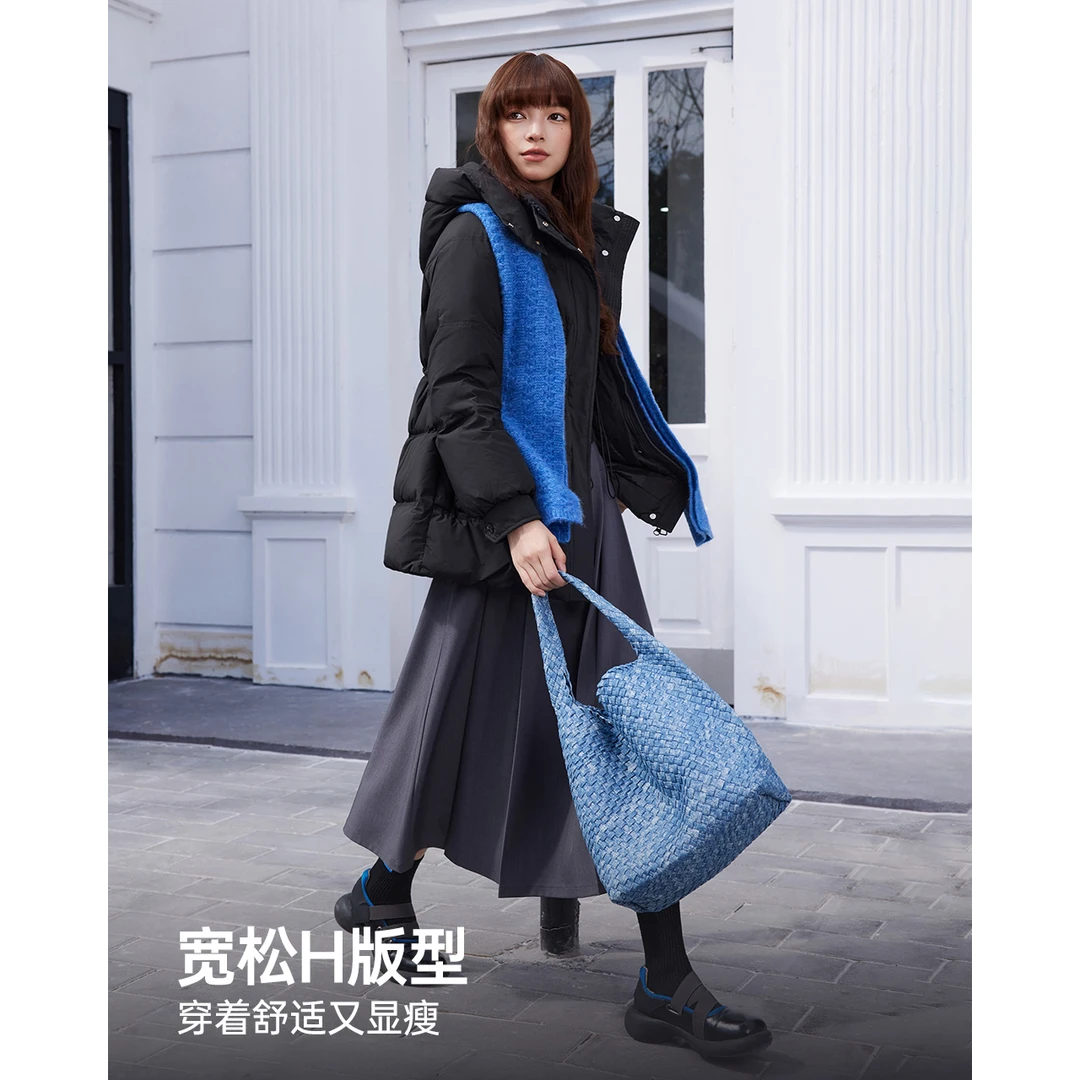 IEF/爱依服冬季新款韩版通勤风立领白鸭绒保暖羽绒中长款洋气外套