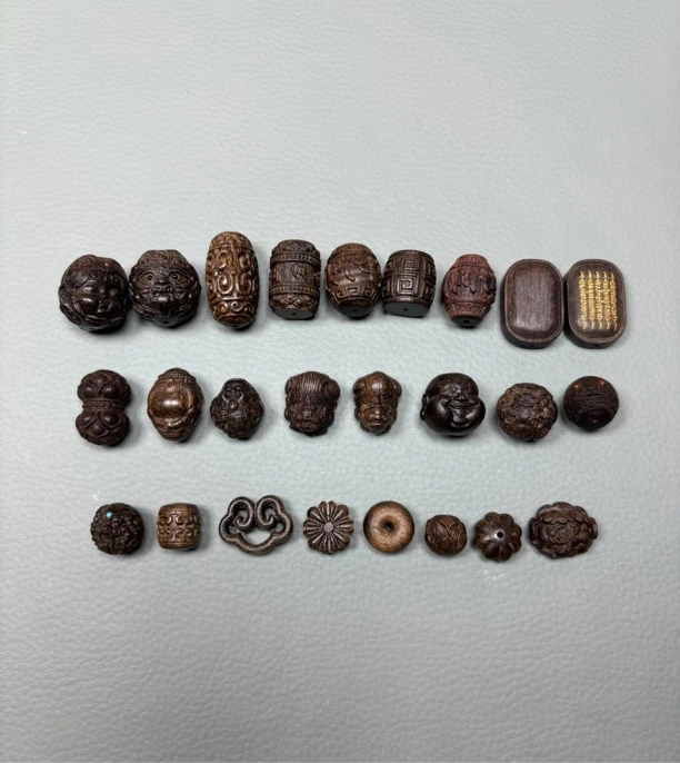 增香沉香木精雕单颗散珠隔珠文玩搭配一体三通沉香木手串DIY配饰