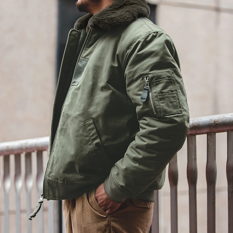 马登工装 美式复古B15夹克飞行员加厚毛领外套棉服空中轰炸机男衣