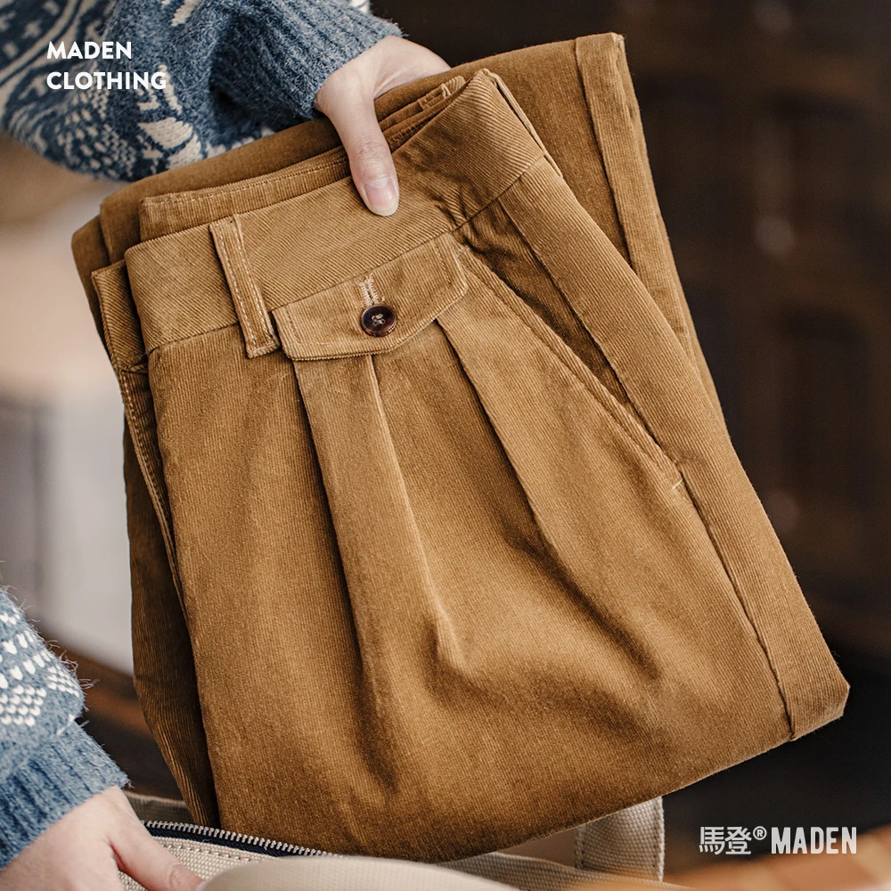 马登复古VTG灯芯绒休闲裤垂感气球裤百搭显瘦阔腿长裤直筒裤秋女