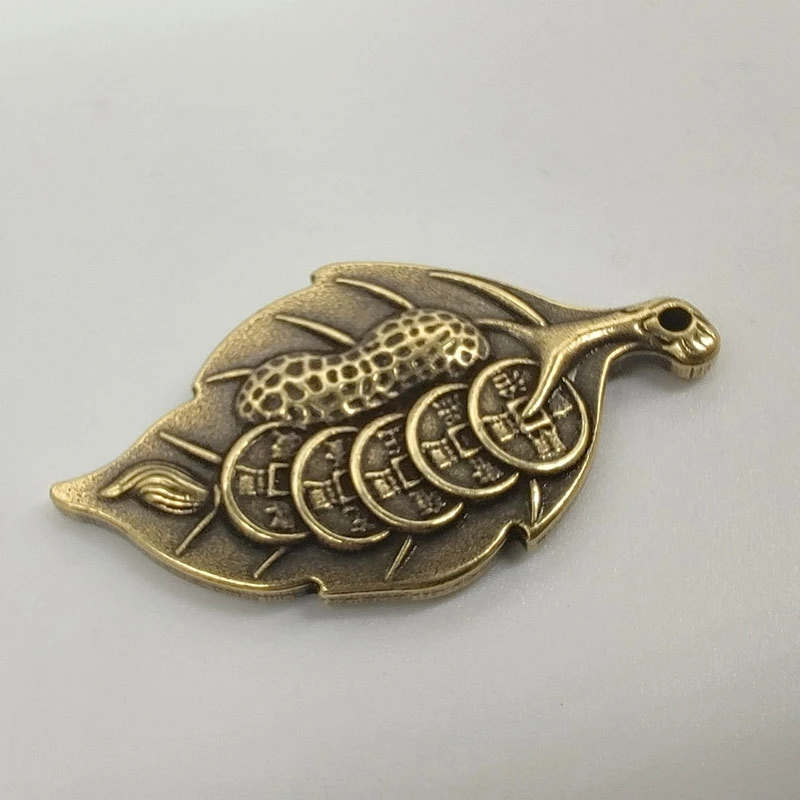 黄铜钥匙扣纯铜葫芦挂件一叶生财树叶创意金属钥匙扣招米转运挂饰