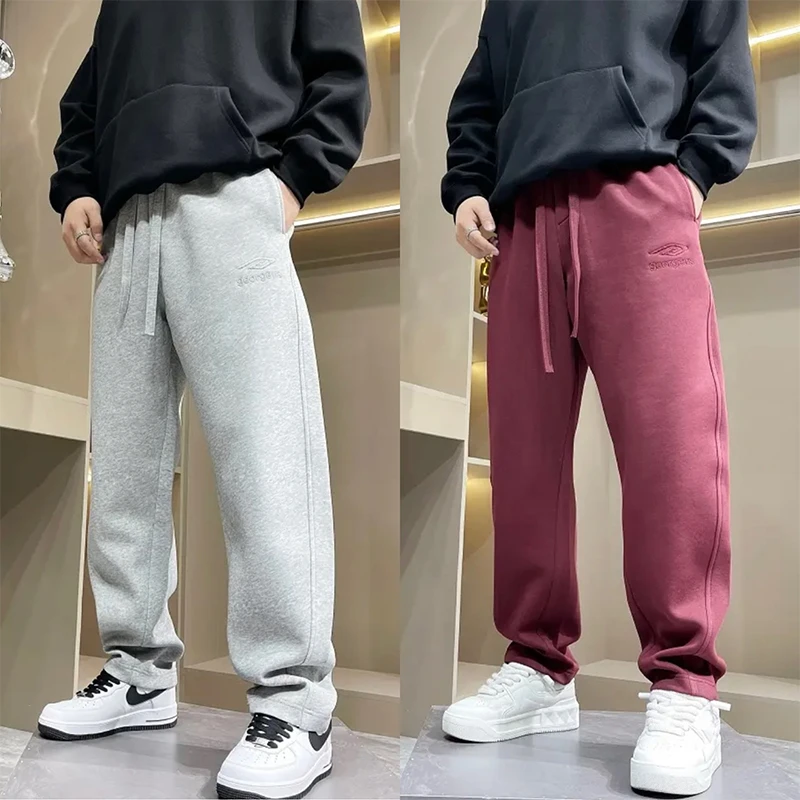 欧货休闲卫裤男秋冬款潮流简约百搭宽松运动裤时尚弹力直筒阔腿裤