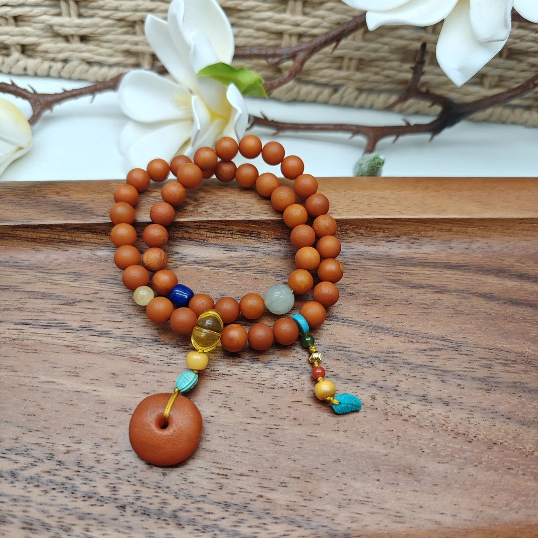 【蜜语】琥珀蜜蜡 8+双圈橘皮圆珠扣子手链