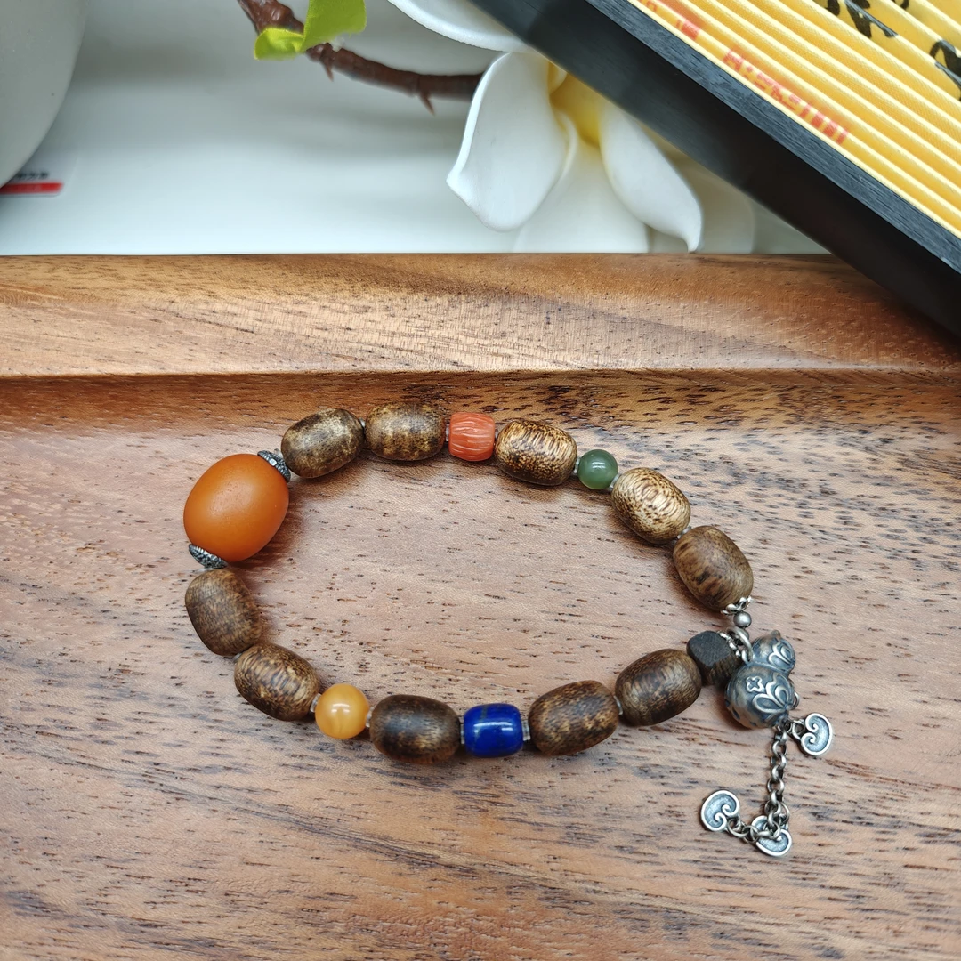 【蜜语 · 沉香】s925葫芦提溜沉香桶珠单圈手串卡9+