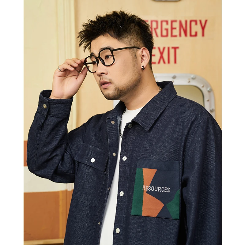 【暗纹肌理】森老板大码男装秋季牛仔外套男胖男生加肥加大宽松上衣