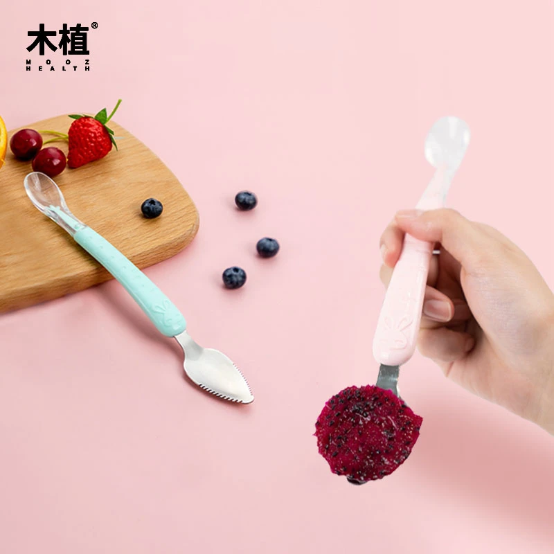 木植水果刮泥勺婴儿双头挖果泥勺子宝宝辅食工具挖水果泥果泥勺