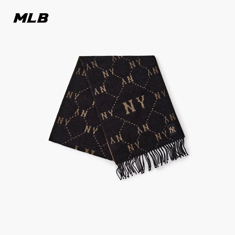 MLB男女情侣钻石老花流苏边复古百搭时尚围巾24春夏新款3AMFM0146