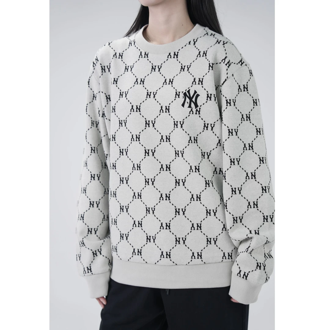 MLB雅丹风男女情侣老花卫衣针织圆领运动休闲24春夏新款3AMTM1344