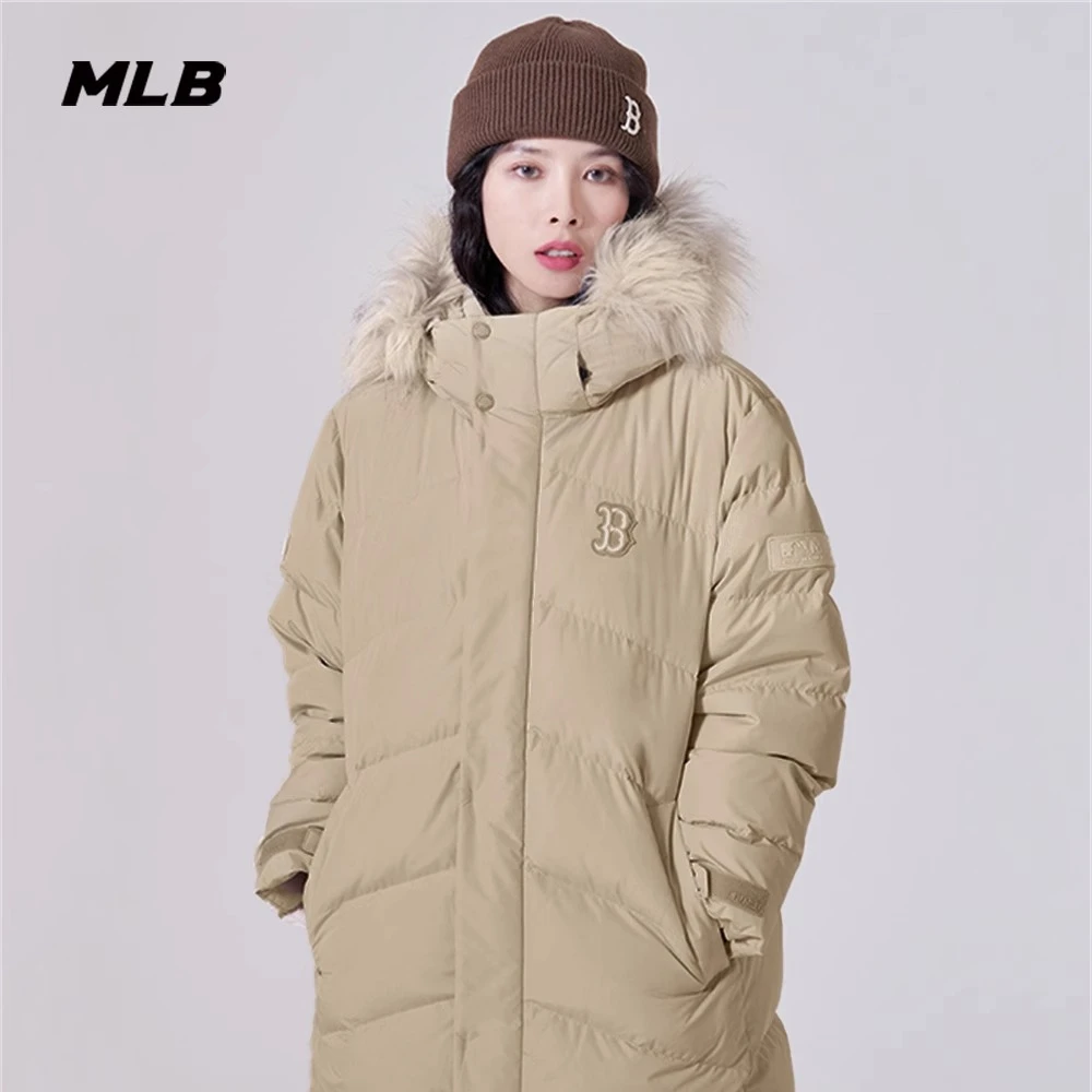 MLB男女情侣连帽长款羽绒服休闲运动时尚保暖防风秋冬款3ADJEC616