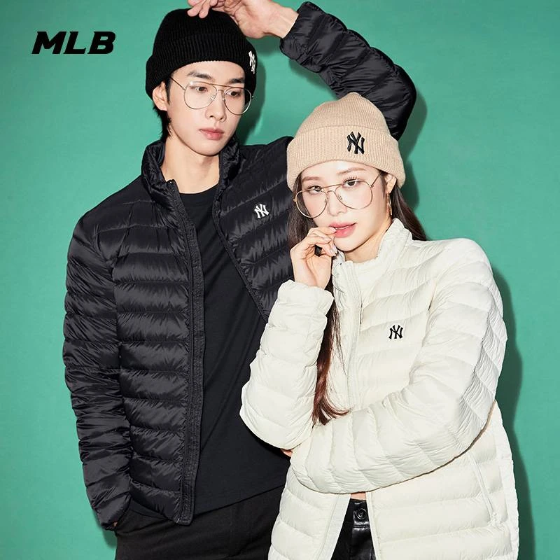MLB男女款NY小标运动休闲薄款轻薄保暖时尚立领羽绒服3ADJB1626