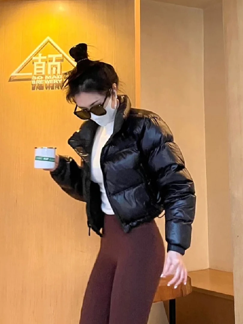 黑色显瘦短款立领棉服女冬季肯豆风2025新款小个子美拉德穿搭棉衣