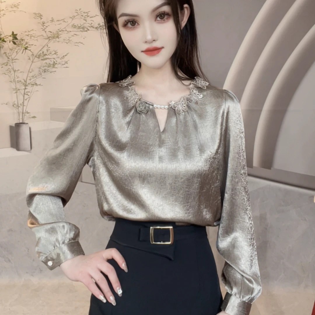 洋气花边衬衫女长袖2025春季新款设计感时尚百搭显瘦减龄气质上衣