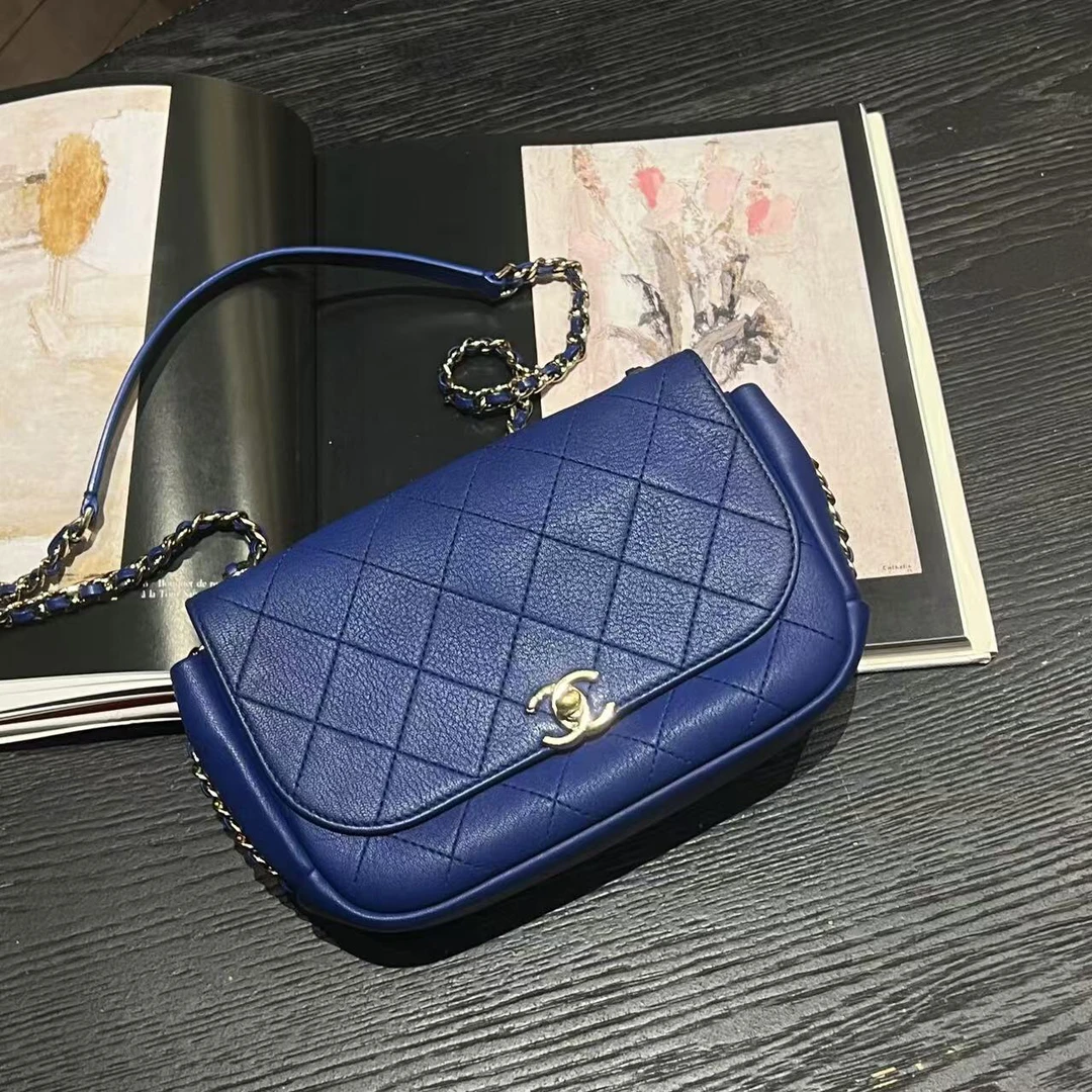 95新 Chanel/香奈儿 舍得 Chanel 海鸥蓝滚边链条斜挎包