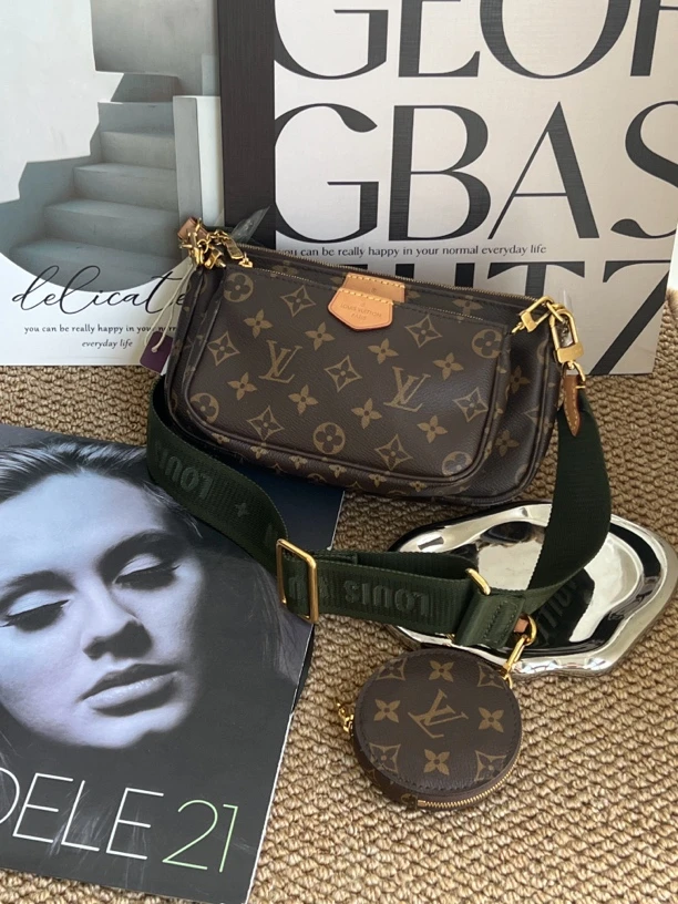 95新 LouisVuitton/路易威登 赤境·0630 老花五合一绿色肩带20