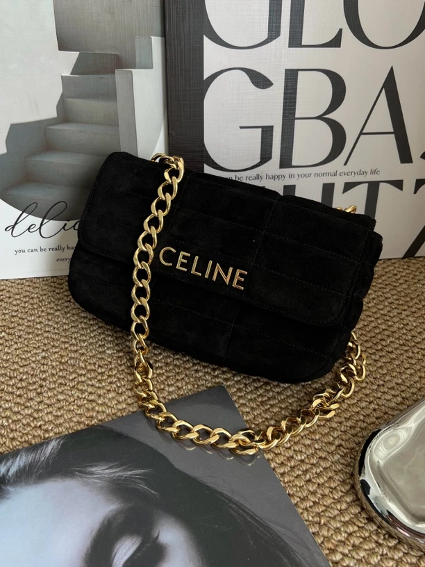 95新 Celine/思琳 赤境·3869 黑金麂皮MATELASSE MONOCHROME单肩