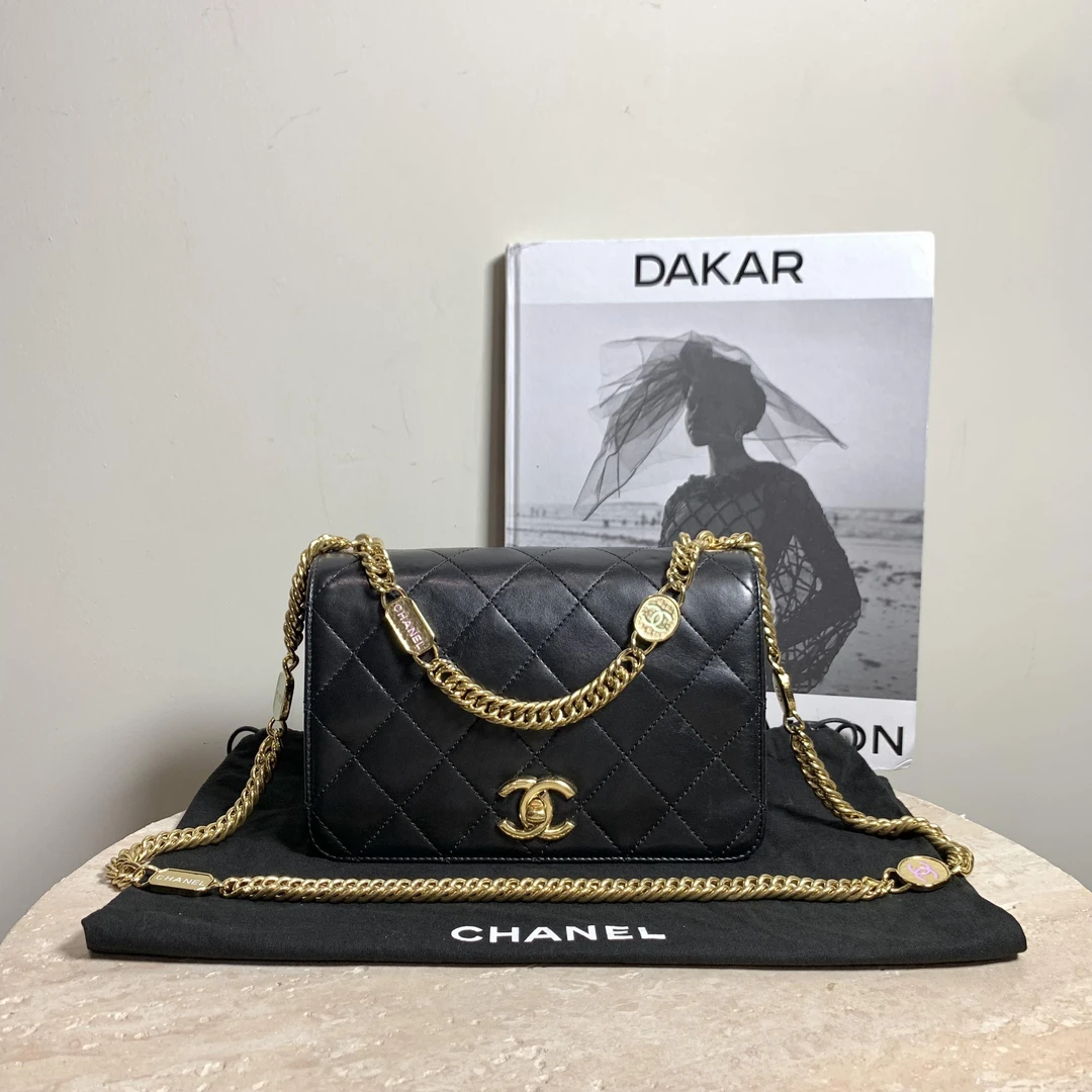 95新 Chanel/香奈儿 壹臻/黑金羊珐琅链条口盖包 11628371