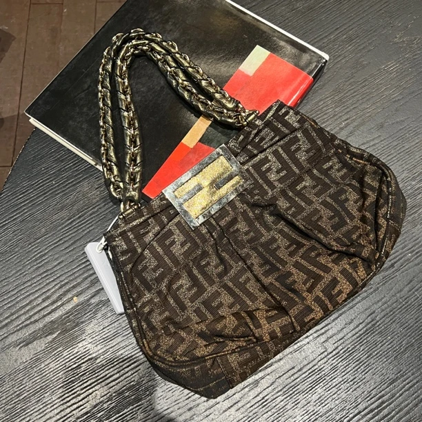 95新 FENDI/芬迪 舍得 Fendi老花金丝编织法棍