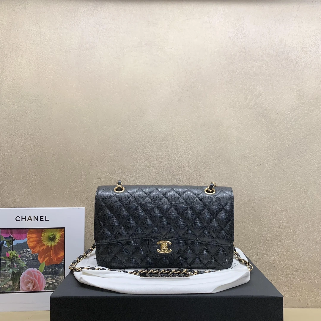 95新 Chanel/香奈儿 壹臻/黑金荔枝牛cf中号28开 33294789