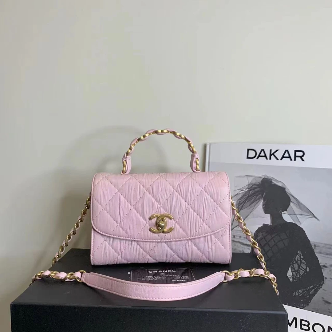 95新 Chanel/香奈儿 壹臻/ 21S 樱花粉褶皱miniHandle/39177124