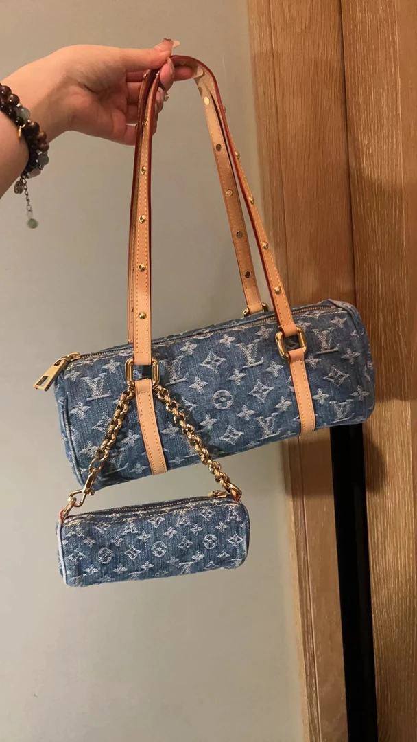 95新 LouisVuitton/路易威登 赤境·包展 蓝色牛仔巴比龙子母桶