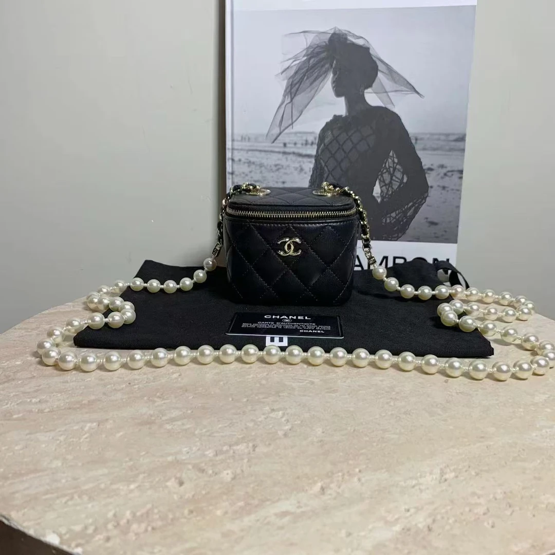 95新 Chanel/香奈儿 壹臻/95新黑金羊珍珠链条mini盒子包74244528