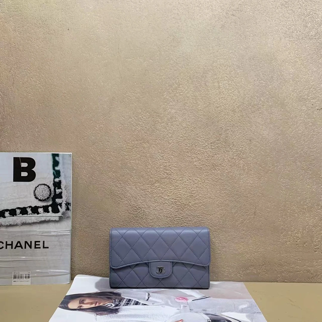 95新  壹臻中古/Chanel薰衣草紫羊皮长款钱包16 77712074