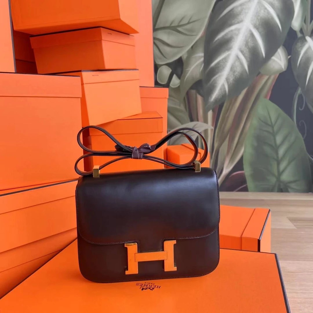99新 Hermes/爱马仕 壹臻/巧克力色康康24斜挎包圈G/73085574