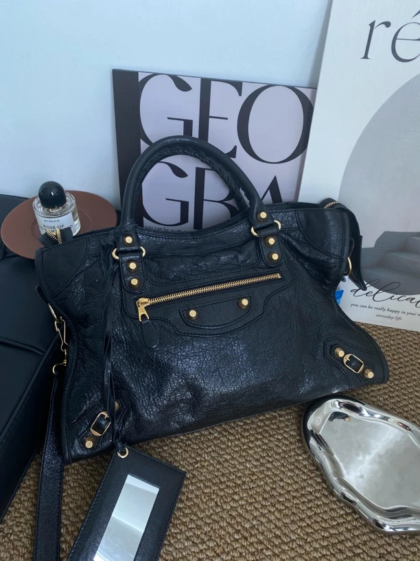 95新 Balenciaga/巴黎世家 赤境·5511 黑金机车中号手提单肩包
