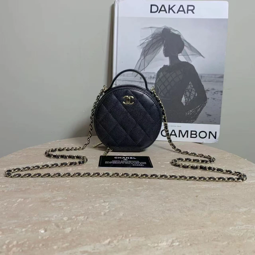 95新 Chanel/香奈儿 壹臻/95新黑金牛手柄圆饼包 31开 54112132