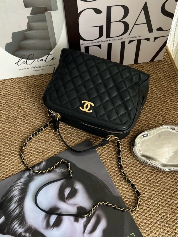 95新 Chanel/香奈儿 赤境·4543 黑色相机包手提包16-17
