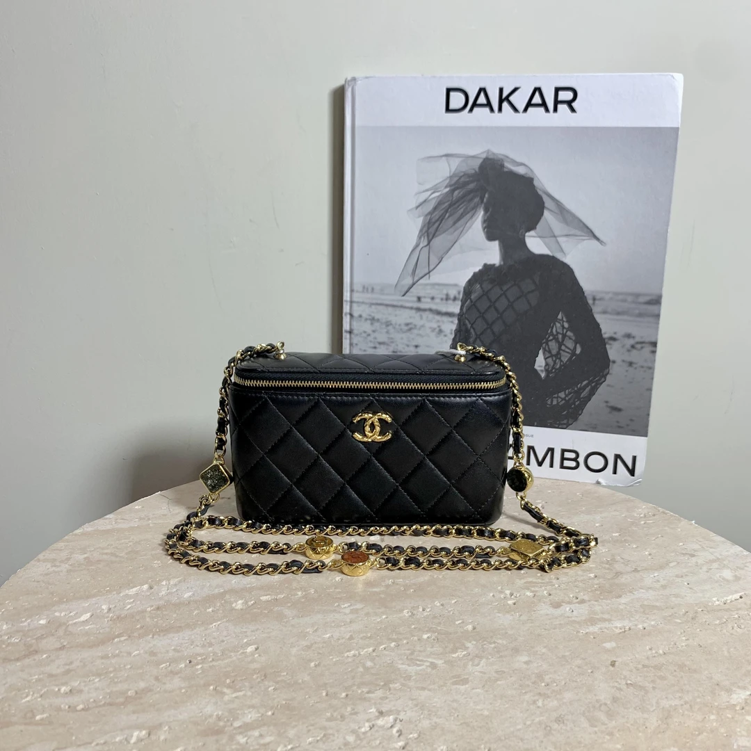 95新 Chanel/香奈儿 壹臻/黑金咩宝石扁长盒子包89658717