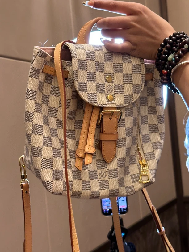 95新 LouisVuitton/路易威登 赤境·包展 白棋盘格小号双肩包