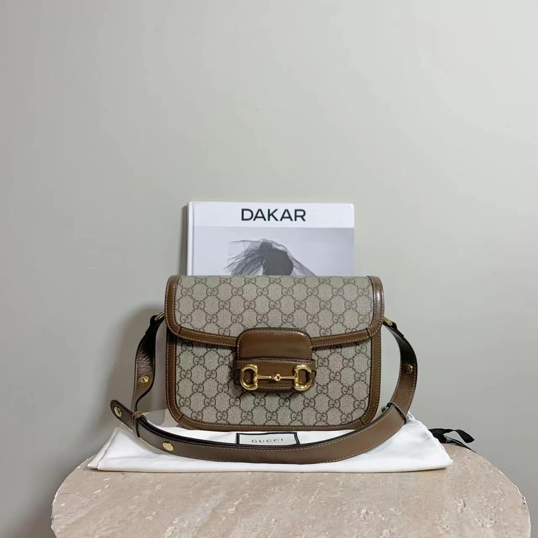 95新 GUCCI/古驰 壹臻/老花拼棕1955中号斜挎包/22306264