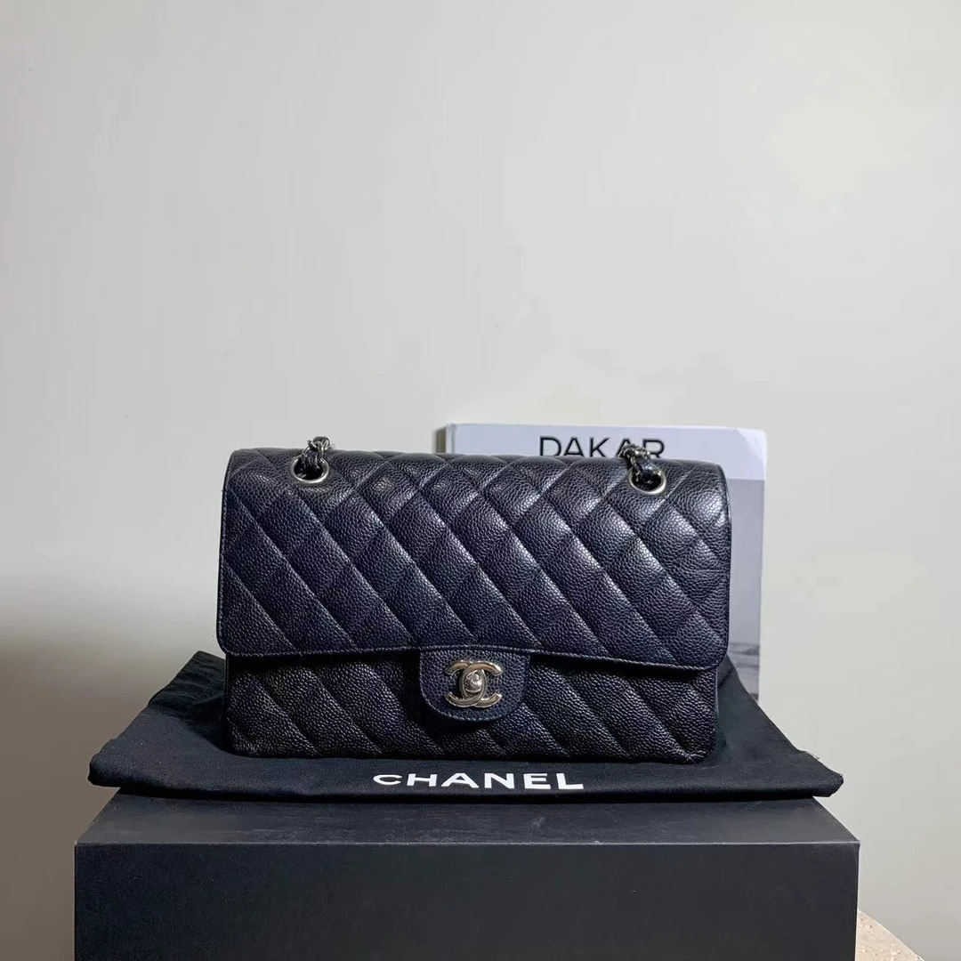 95新 Chanel/香奈儿 壹臻/黑银荔枝cf包中号 20开 14690388