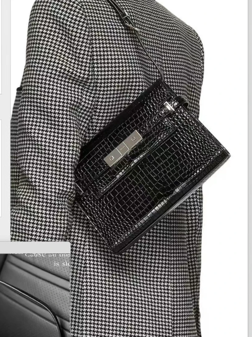 95新 YSL/圣罗兰 赤境·9330 黑银鳄鱼压纹曼哈顿单肩小号