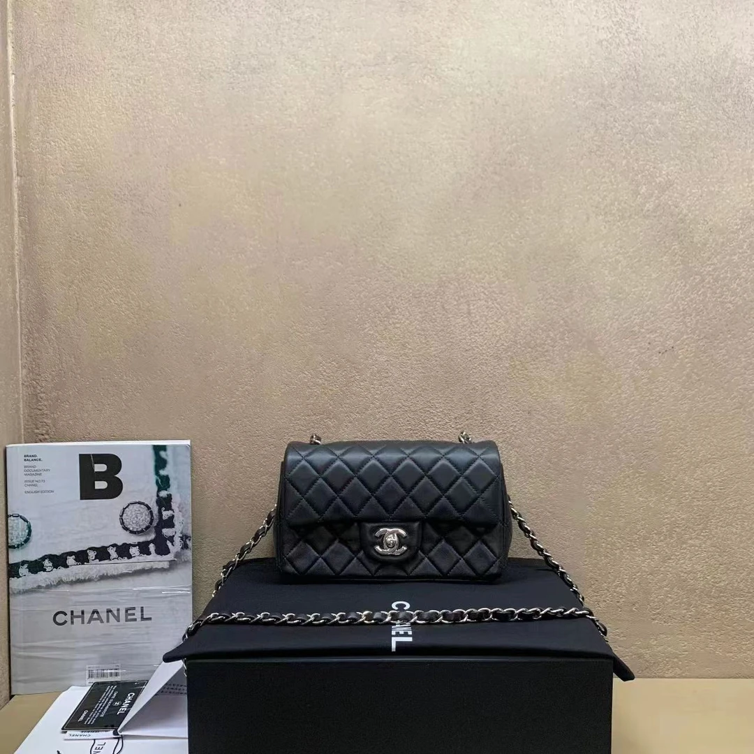 95新  拆单壹臻中古/chanel黑银羊大mini30开单肩包 34362492