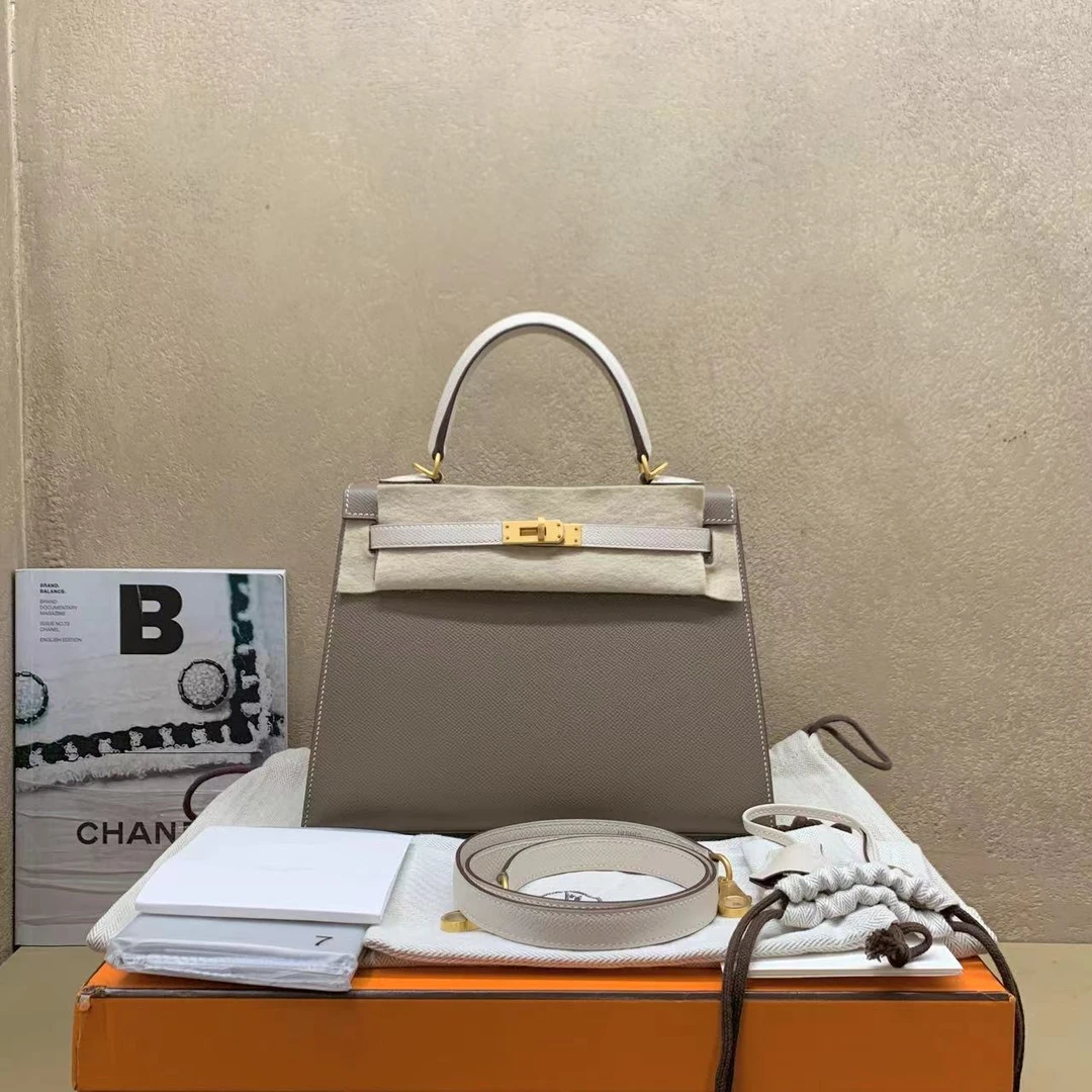 99新 Hermes/爱马仕 壹臻/大象灰拼奶油白kelly25ep C刻 32428694