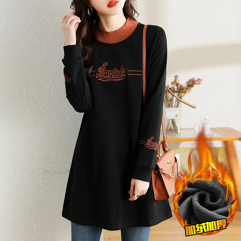 中长款加厚卫衣秋冬新款女休闲宽松大码长袖妈妈洋气减龄打底衫